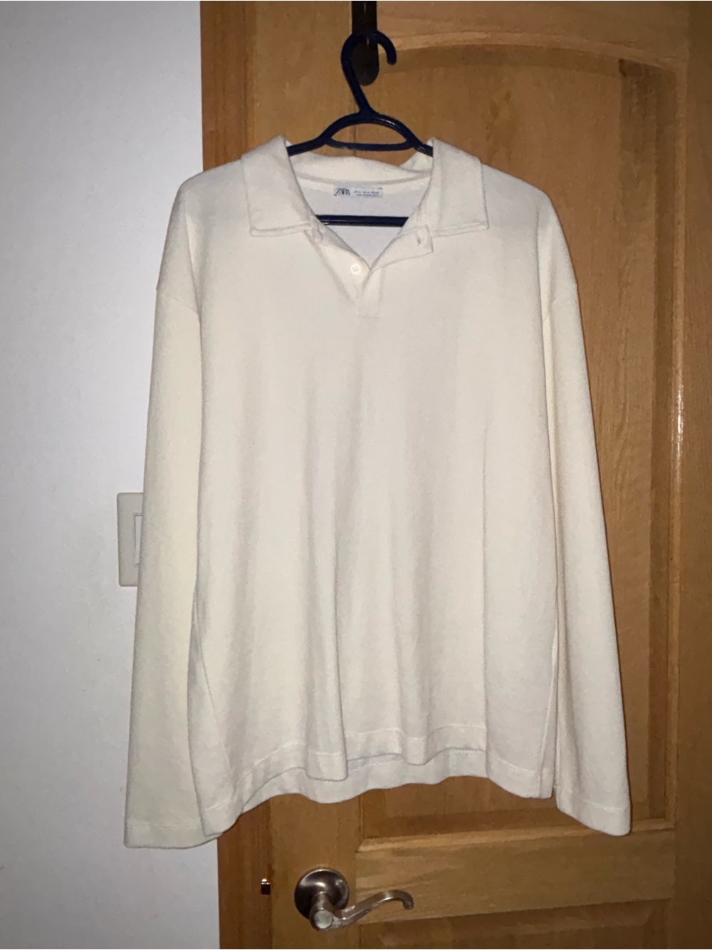 Zara Men's Off-White Long-Sleeve Polo
